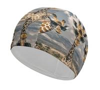 Giraffes Wearing Sunglasses Swim Cap for Women Men Waterproof Bathing Caps Keep Hair Dry Elasticity Adult Swimming Caps Comfortable Long Hair Swim Hat Non-Slip Fabric Swimming Cap