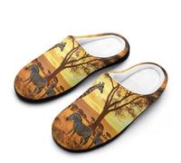 Giraffes Zebras African Savannah Sunset Mens Slipper Slip On Winter Warm House Slippers Shoes Indoor Outdoor