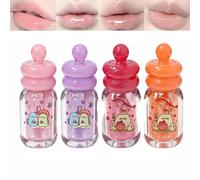 Gireatick 4 Pcs Hydrating Clear Lip Oil Set, Cute Honey Jar Design, Fruit Flavored High Shine Non-Sticky Gloss for Daily Care