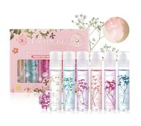 Gireatick 6PCS Roll On Lip Gloss Set, Clear High Shine Moisturizing Lip Oil, Infused with Real Flowers, Transparent Glossy Lipstick for Women and Teen