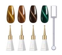 Gireatick Vintage Glitter Cat Eye Gel Polish Kit with Dual-Head Magnet, Translucent Sheer Color Brown Gold Green Holographic Shimmer UV/LED Nail Art