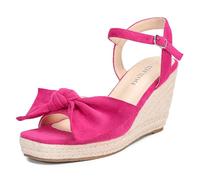 girgod Women's Espadrille Wedge Sandals Open Toe Bow Platform Ankle Strap | Comfy Suede 3.54" Wedges Heels. Non-Slip Rubber Sole. Perfect For Summer, Wedding, Daily, Travel, Dates.
