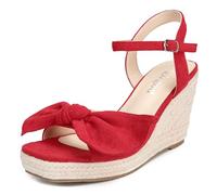 girgod Women's Espadrille Wedge Sandals Open Toe Bow Platform Ankle Strap | Comfy Suede 3.54" Wedges Heels. Non-Slip Rubber Sole. Perfect For Summer, Wedding, Daily, Travel, Dates.