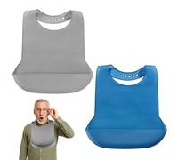 Girihe 2 PCS Adult Bib, Reusable Waterproof Adult Eating Bibs with Pocket, Soft Durable Silicone Bibs for Elderly Senior Adults and Disabled (Blue and Grey)