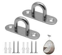Girihe 2 PCS Ceiling Hooks, Ceiling Fan Hook Heavy Duty with 4 PCS Screw Pad Eye Plate Strong Canopy Hooks, Ceilingg Hook Heavy Duty for Hanging Yoga Boxing Punch Bag Swing Chair
