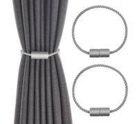 Girihe 2 PCS Magnetic Curtain Tiebacks, Curtain Holdbacks with Braided Rope, Curtain Tie Backs Magnetic for Home Office Cafe (Grey)