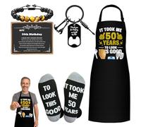 Girihe Gifts for Men Funny and Unusual, 50th Birthday Gifts Men with Apron, Socks, Bracelet and Keychain, Ridiculous and Humorous, Funny Birthday Gift Ideas for Father, Grandpa, Family