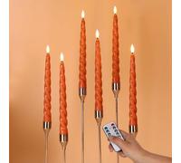 Girimax Burnt Orange Spiral Flameless Taper Candles with Remote Set of 6 | Fall Halloween LED Candlesticks, 2 AAA Battery Power, Flickering Real Wax Coating, Home Decor