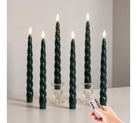 Girimax Spiral Flameless Taper Candles with Remote, Dark Green Candles Battery Operated, Flickering LED Wax Candlesticks Set of 6