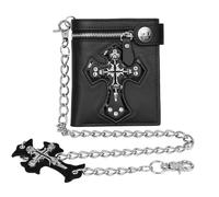 Girinme Chain Wallet Leather - Punk Skull Gothic Bifold, Black, Jesus Cross