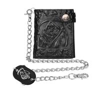 Girinme Chain Wallet Leather - Punk Skull Gothic Bifold, Black, Reaper's Clutch