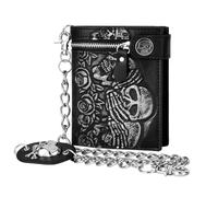 Girinme Chain Wallet Leather - Punk Skull Gothic Bifold, Black, Skull Blossom Clutch