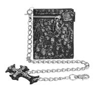Girinme Long Chain Wallet Leather Skull Gothic Punk Bifold Halloween Goth Accessories,Unisex, Gunmetal Black, Standard size, Punk