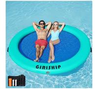 GIRISHIP 6/8/10FT Inflatable Water Hammock, Round Floating Ring Inflatable Floating Dock for Lakes and Pools, Pool Hammock Lake Floats for Adults, 8FT Green Blue