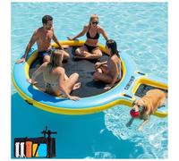 GIRISHIP 6/8/10FT Inflatable Water Hammock, Round Floating Ring Inflatable Floating Dock for Lakes and Pools, Pool Hammock Lake Floats for Adults, 8FT Blue Yellow with Ramp