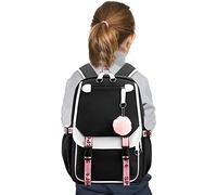 Girl 2035L Backpack USB Capacity School Bag Charging Large Cloth Outdoor Backpacks Child Leash Backpack (Black, One Size)