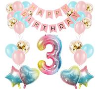Girl 3rd Birthday Decorations Gradient Color Age 3 Balloon Arch Kit with 40 inch Number 3 Foil Balloon Happy Birthday Banner & 28 Latex Balloons for Third Birthday Party (3rd Birthday Balloon Set)
