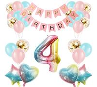 Girl 4th Birthday Decorations Gradient Color Age 4 Balloon Arch Kit with 40 inch Number 4 Foil Balloon Happy Birthday Banner & 28 Latex Balloons for Fourth Birthday Party (4th Birthday Balloon Set)