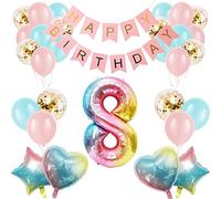 Girl 8th Birthday Decorations Gradient Color Age 8 Balloon Arch Kit with 40 inch Number 8 Foil Balloon Happy Birthday Banner & 28 Latex Balloons for Eighth Birthday Party (8th Birthday Balloon Set)