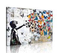 Girl and Butterfly Canvas Wall Art Colorful Graffiti Posters Prints Stretched and Framed Street Culture Art Graffiti Artwork for Living Room Bedroom Decor Ready to Hang - 24x36 inch