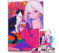 Girl And Cat Jigsaw Puzzles for Teenagers,Family Game Stress Reliever Difficult Challenge Artists Collection,Fine Art (75x50cm)