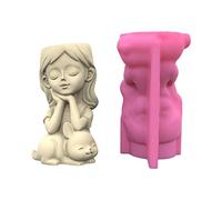 Girl and Gypsum Flower Pot Silicone Mold Epoxy Resin Casting Vase Cement Pen Holder