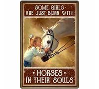 Girl And Horse Metal Tin Sign,Some Girls Are Just Born With Horses In Their Souls,Wall Decor For Home Bar Restaurant Cafe Pub Outdoor Funny Sign Garden Outdoor Indoor Wall Decor 12x16 inch