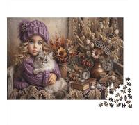 Girl And Ragdoll Cat 1000 Piece Puzzle Vintage Autumn for Relaxation Brain Training Retirement Gift Housewarming Gift for Advanced Puzzlers 38x26cm/1000pcs