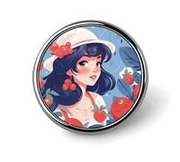 Girl And Red Berries Badge,Comfort Light in Weight Round Emblem Cute Funny Decor Brooch Smooth Does Not Fade Badges for Hats Jackets Coat Shirt