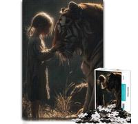 Girl And Tiger Touching Faces Wooden Jigsaw Puzzle 1000 Pieces, Hobby Gift | Christmas puzzle gift for adults with quiet evening activity at your own pace.