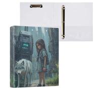 Girl and Wolf 3-Ring Binder 1.5 Inch, PVC Material Document Organizer with D-Ring and Clear View Pocket for Office Supplies-1 Pack