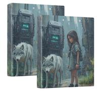 Girl and Wolf 3-Ring Binder 1.5 Inch, PVC Material Document Organizer with D-Ring and Clear View Pocket for Office Supplies-2 Pack