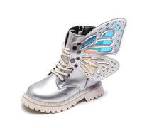 Girl Ankle Boots Winter Add Plush Chelsea Boots Fashion Butterfly Wings Silver Zip Booties Size 9Child-3.5 UK (3.5,Silver,Big Kid)