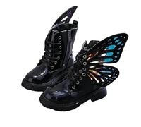 Girl Ankle Boots Winter Add Plush Chelsea Boots Fashion Butterfly Wings Silver Zip Booties Size 9Child-3.5 UK (12.5,Black Plus Cotton,Little Kid)