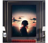 Girl at Sunset Nordic Modern HD Quality Art Elegant and Art Poster and Prints Wall Decor for Living Room Print on Canvas -24x32 in No Frame