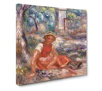 Girl At The Foot Of A Tree by Pierre Auguste Renoir Canvas Print | Gallery Wrapped 30mm Frame Wall Art | 14x14 inches | Ready to Hang | Impressionist Landscape Picture | Living Room Lounge Office