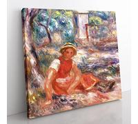 Girl At The Foot Of A Tree by Pierre Auguste Renoir Classic Painting Canvas Wall Art Print Ready to Hang, Framed Picture for Living Room Bedroom Home Office Décor, 50x50 cm (20x20 Inch)