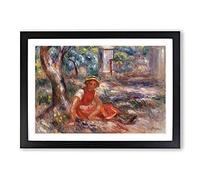 Girl at The Foot of A Tree by Pierre-Auguste Renoir Framed Print | A2 Black Framed Wall Art | Ready to Hang | Modern Floral Picture | Living Room Bedroom Lounge Office