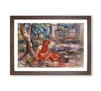 Girl at The Foot of A Tree by Pierre-Auguste Renoir Framed Print | A2 Walnut Framed Wall Art | Ready to Hang | Modern Floral Picture | Living Room Bedroom Lounge Office