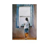 Girl At the Window Painting Canvas Print Poster Salvador Dali Wall Art Woman Sea Blue Picture for Living Room Home Decor 50x70cm No frame