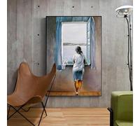 Girl At the Window Painting Canvas Print Poster Salvador Dali Wall Art Woman Sea Blue Picture for Living Room Home Decor 20x30cm Frameless