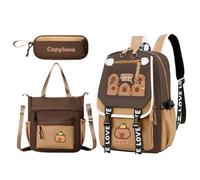 Girl Backpacks for School,Adorable Junior High School Capybara Backpack - Stylish Children Bookbag with Messenger Bag and Pencil Case for Textbooks Water Cups Stationery Pen Tissue