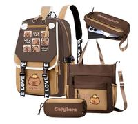 Girl Backpacks for School | Adorable Junior High School Capybara Backpack | Waterproof Children Bookbag with Messenger Bag and Pencil Case for Child Teens Boys Kids
