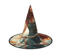 Girl Bicycle Butterfly Print Carnival Halloween Witch Hat Costume Accessory Foldable Cap Party Masquerade Decor