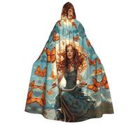 Girl Bicycle Butterfly Print Hooded Unisex Adult Cloak Halloween Christmas Carnival Theme Parties Cosplay Costum