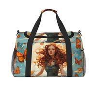 Girl Bicycle Butterfly Print Travel Foldable Waterproof Lightweight Carry On Luggage Bag with Shoulder Strap