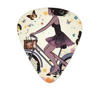 Girl Bike Butterfly Printed Guitar Picks 12-Piece Set - Comfortable, Versatile Plectrum for All Guitar Styles & Players