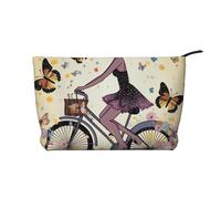 Girl Bike Butterfly Prints Corduroy Makeup Bag for Women Girls, Spacious Travel Cosmetic Organiser for Make-up, Toiletries & Essentials