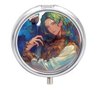 Girl Blue Parrot Pill Case Box with 3 Compartment Medicine Vitamin Organizer for Purse Pocket 5x5cm