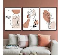 Girl Body Back Line Wall Art Bohemian Style Abstract Line Leaves Poster Canvas Painting Home Living Room Wall Decor(40x50cm/3Pcs Frameless)